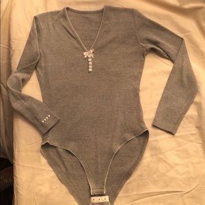 Vintage Heather Gray V neck leotard made in France